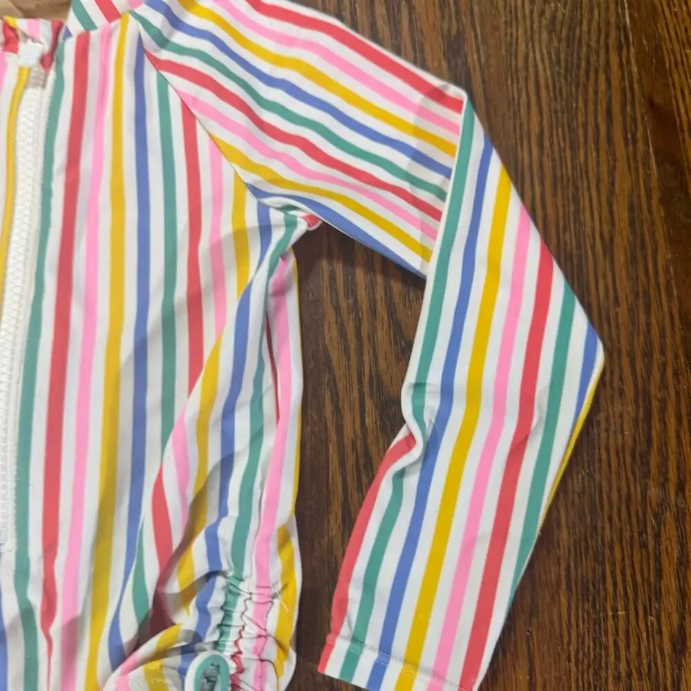 Old Navy 3T Rainbow Stripe Long Sleeve One Piece Swimsuit Rash Guard Zip Front